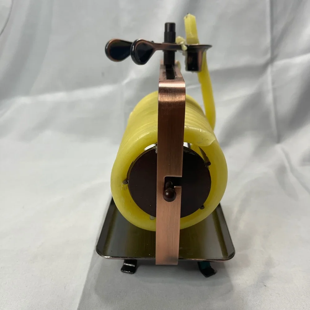 Candle by the Hour Horizontal Beeswax Coil Candle Copper‎ Tone Metal Base Yellow